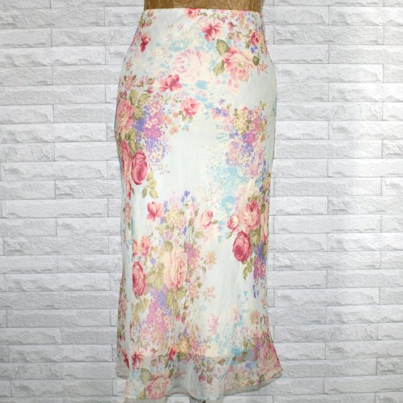 None Dresses & Skirts - UNBRANDED Skirt Slip Floral Victorian Rose Sheer Pink Romantic Ivory Small